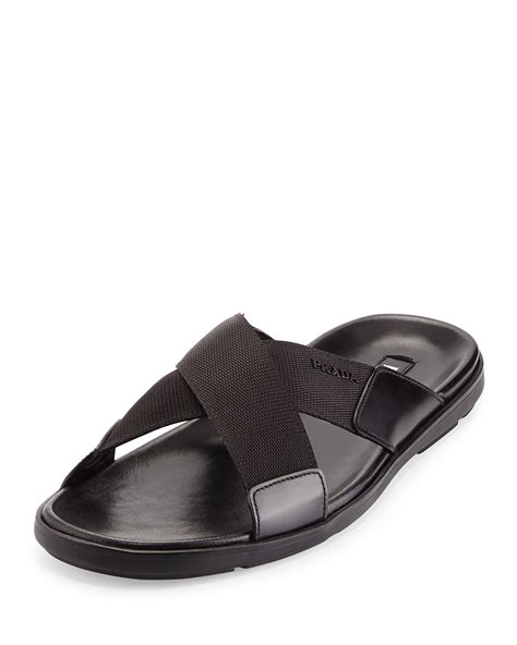 prada criss cross sandals men|Black Leather and nylon tape crisscross sandals .